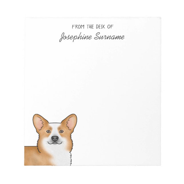 Red Pembroke Welsh Corgi Dog Head And Custom Text Notepad (Front)