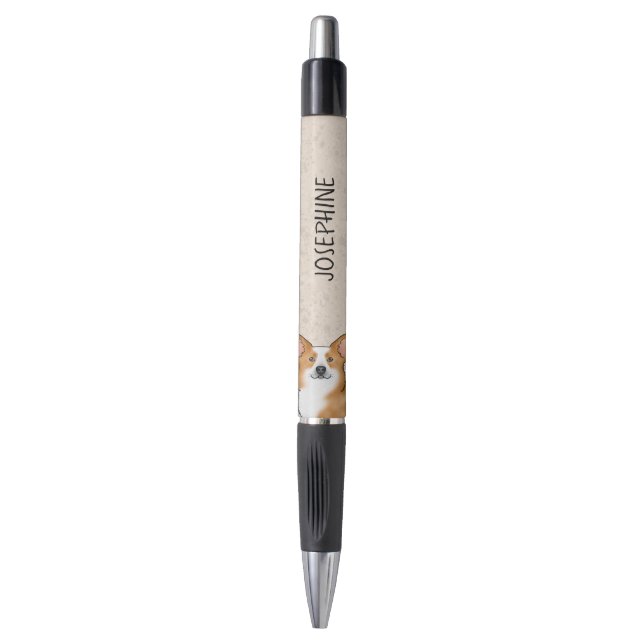Red Pembroke Welsh Corgi Head Portrait And Name Pen (Front Vertical)