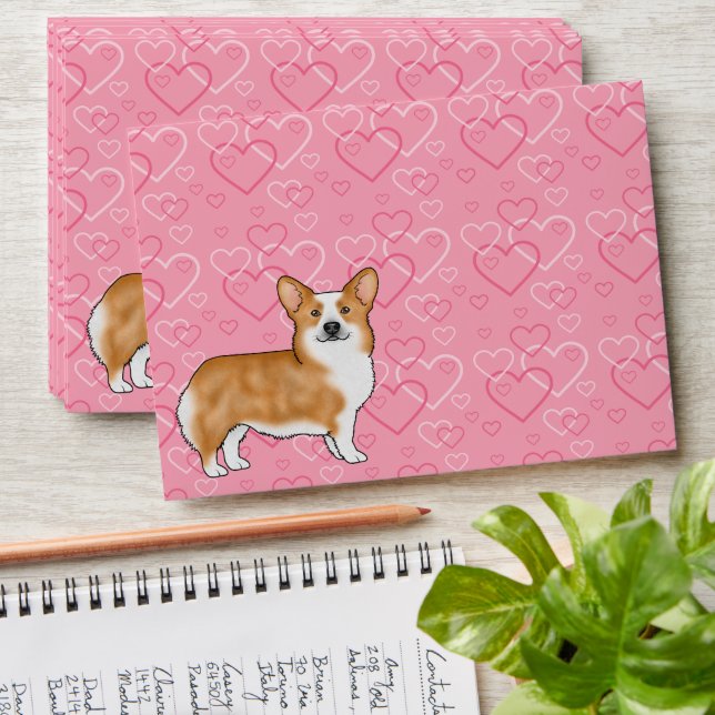 Red Pembroke Welsh Corgi Love Heart Pattern Pink Envelope (Stacked)