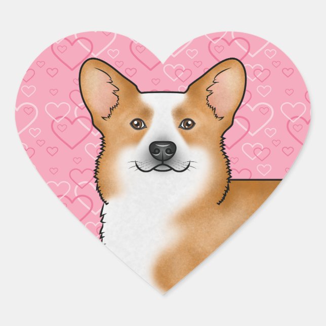 Red Pembroke Welsh Corgi Love Heart Pattern Pink Heart Sticker (Front)