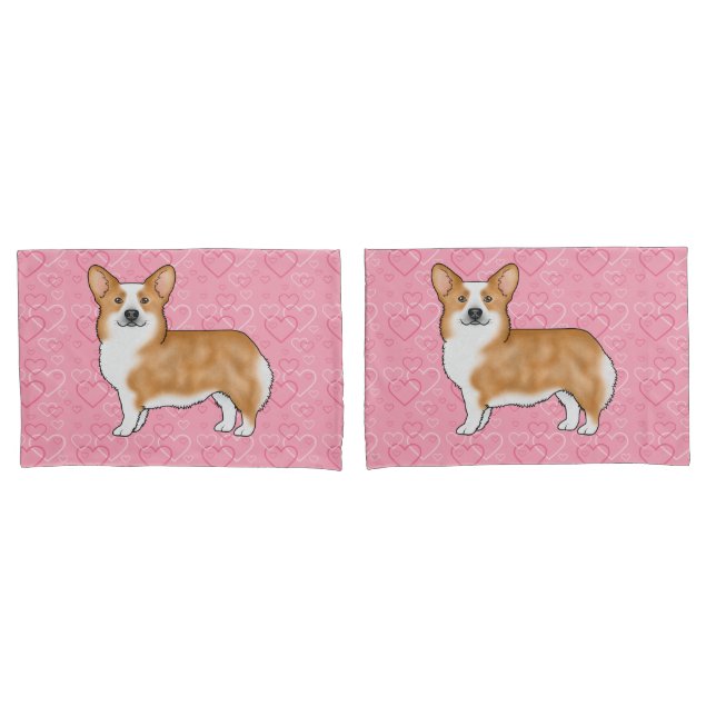 Red Pembroke Welsh Corgi Love Heart Pattern Pink Pillowcase (Front-Set)