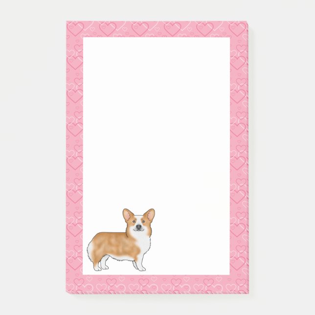 Red Pembroke Welsh Corgi Love Heart Pattern Pink Post-it Notes (Front)