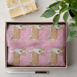 Red Pembroke Welsh Corgi Love Heart Pattern Pink Tissue Paper