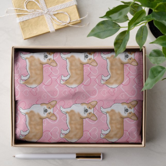 Red Pembroke Welsh Corgi Love Heart Pattern Pink Tissue Paper (Gift)