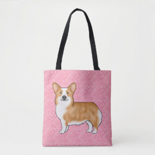 Red Pembroke Welsh Corgi Love Heart Pattern Pink Tote Bag