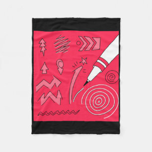 Red Pencil Colourful Expressive Digital Art Illust Fleece Blanket