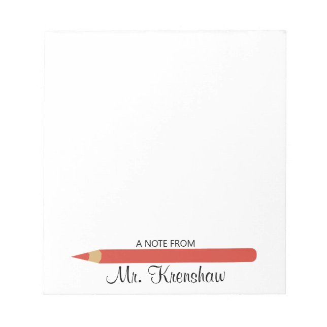 Red Pencil Marker Personalized Teacher Notepad (Front)