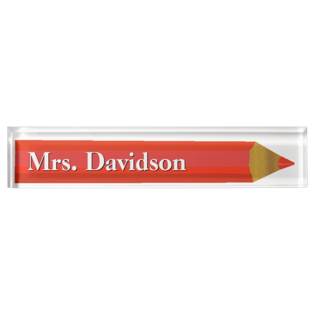 Red Pencil Teacher's Custom Desk Nameplate (Front)
