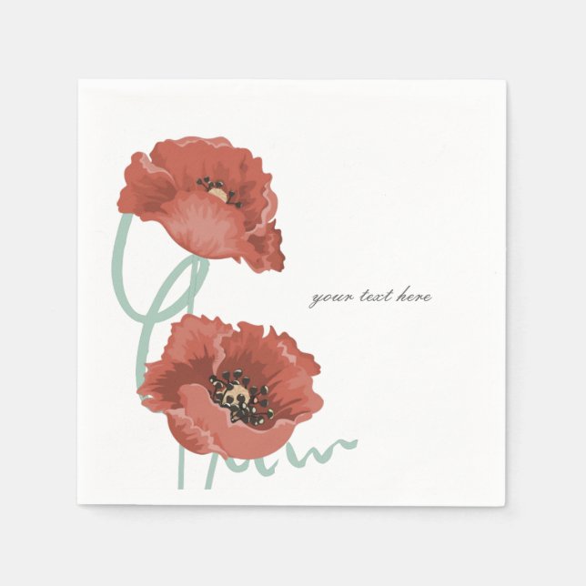 Red Peonies Customizable Party Napkin Set (Front)