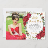 Red Peonies Floral Butterflies Quinceañera Photo