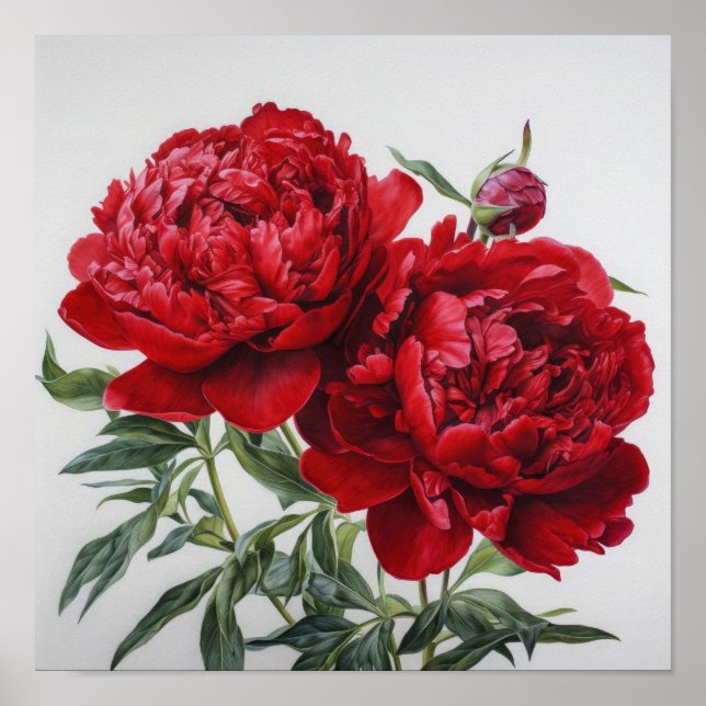 Red Peonies Flower Art Print Poster (Front)