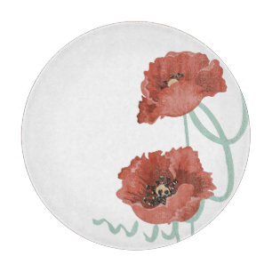 Red Peonies Glass Cutting Board