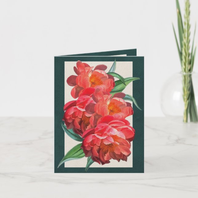 Red Peonies Greeting Card (Front)