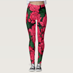 Red Peonies Leggings