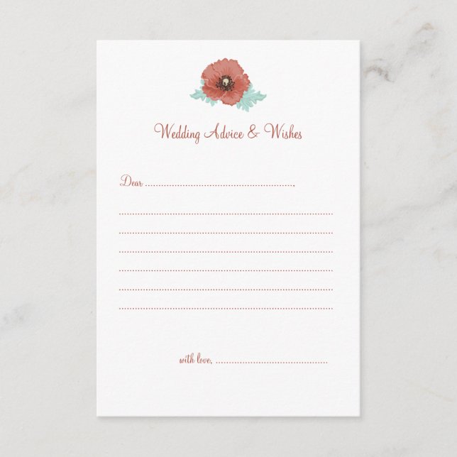 Red Peonies Mariage Conseils & Wish Cartes (Devant)