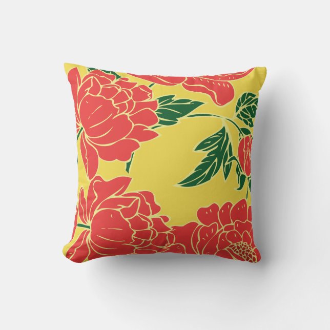 Red Peonies Throw Pillow (Front)