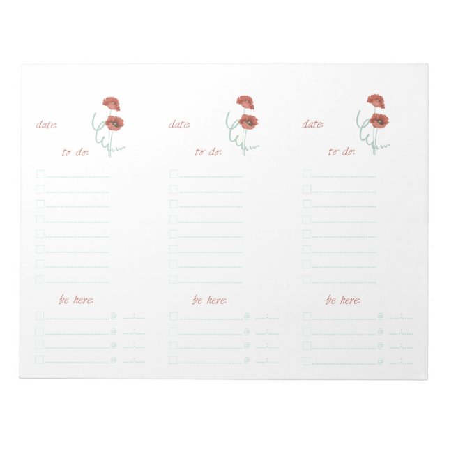 Red Peonies To-Do List Notepad (Front)