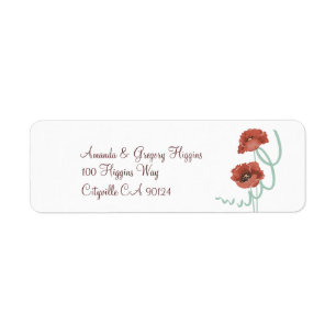 Red Peonies Wedding Address Labels