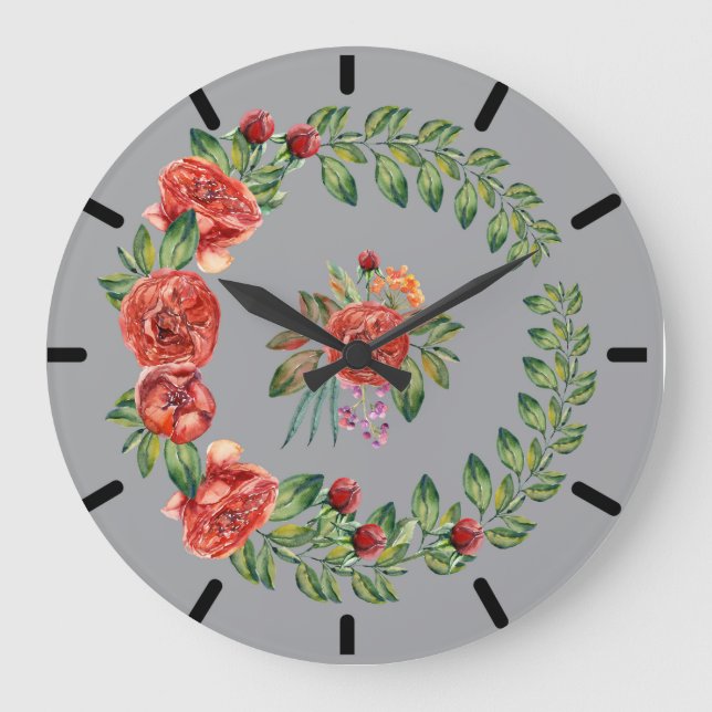 Red Peonies Wreath Clock (Front)