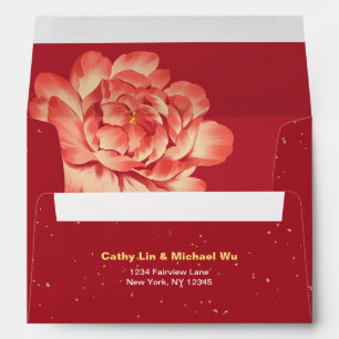 Red Peony Double Xi Chinese Wedding Invitation Envelope