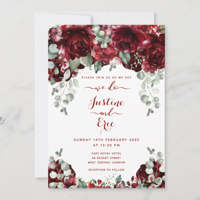 Red Peony Epiphany Luxury Wedding Invitation Suite (Front)