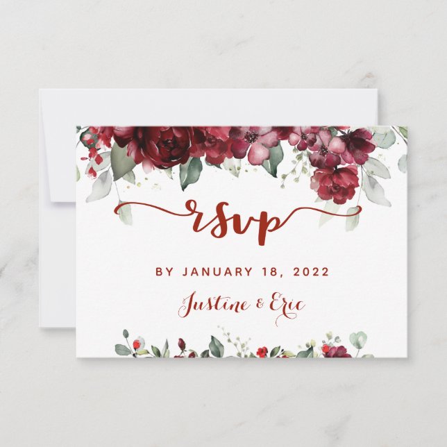 Red Peony Epiphany Mariage Mail Back Carte RSVP (Devant)
