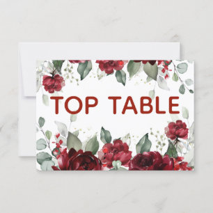 Red Peony Epiphany Wedding Top Table Number Card
