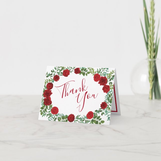 Red Peony et Rose Floral Mariage Merci Cartes (Devant)