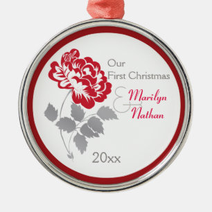 Red Peony First Christmas Keepsake Ornament