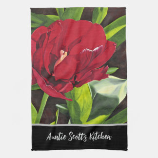 Red Peony Floral Kitchen Towel