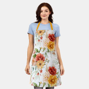 Red Peony Flower Bouquet Pattern Apron