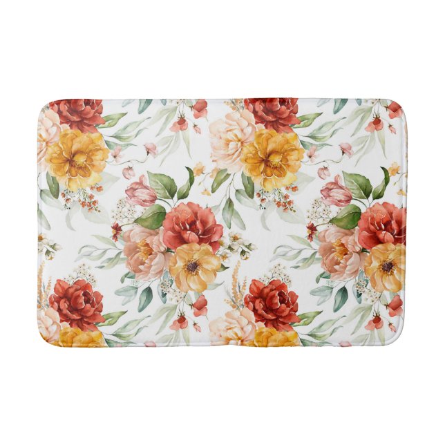 Red Peony Flower Bouquet Pattern Bath Mat (Front)