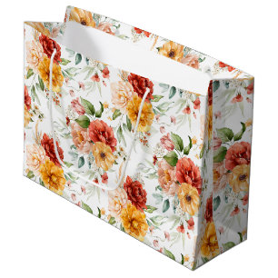 Red Peony Flower Bouquet Pattern Large Gift Bag