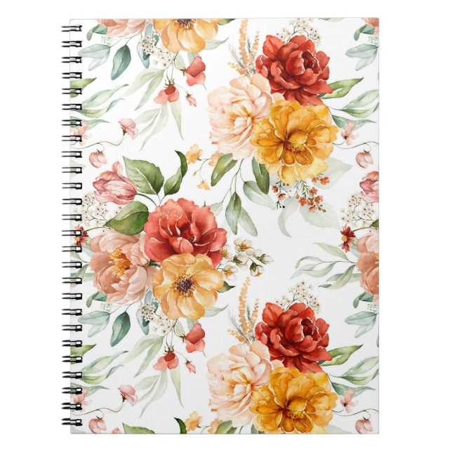 Red Peony Flower Bouquet Pattern Notebook (Front)