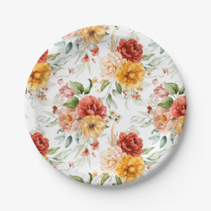 Red Peony Flower Bouquet Pattern Paper Plate