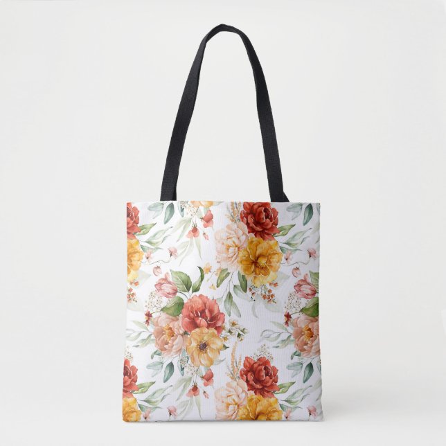 Red Peony Flower Bouquet Pattern Tote Bag (Front)