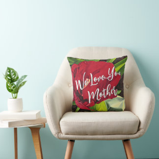 Red Peony flower with words, square Throw Pillow