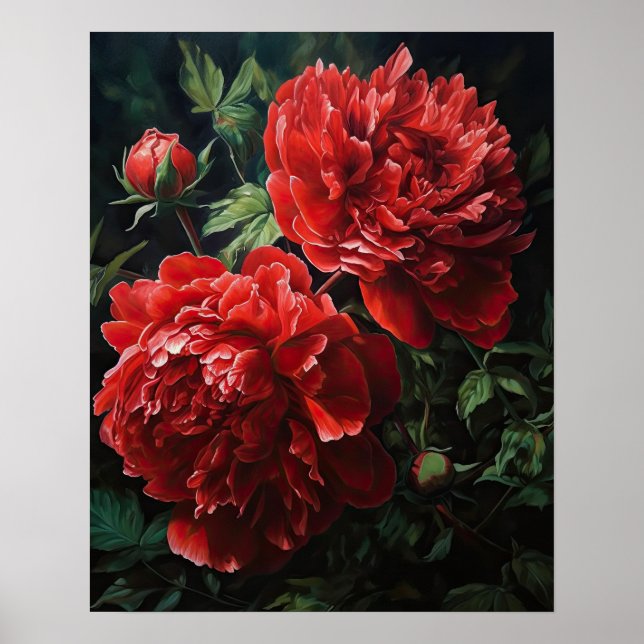 Red Peony Flowers Art Print Poster (Front)