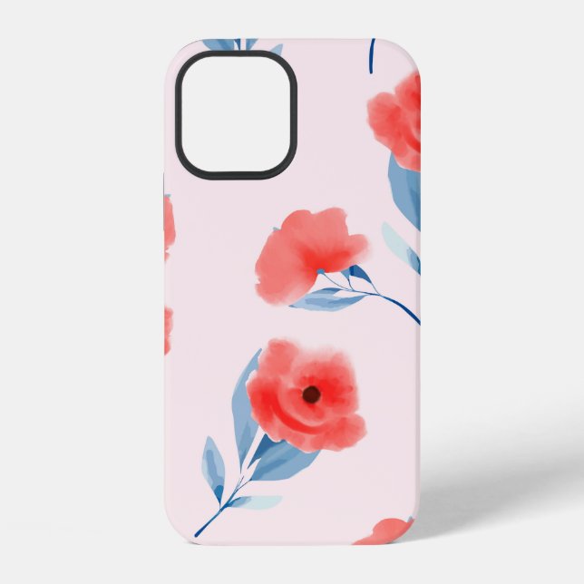 Red peony flowers seamless pattern iPhone case (Back)