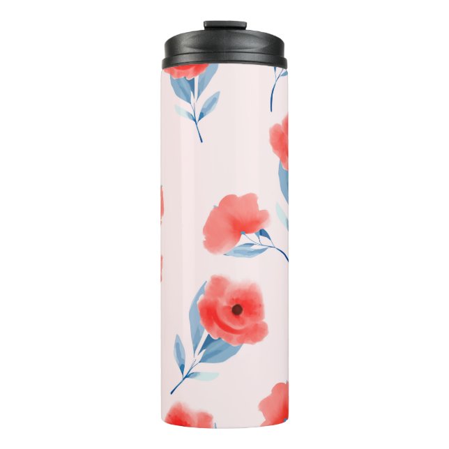 Red peony flowers seamless pattern thermal tumbler (Front)