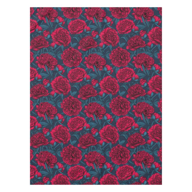 Red peony garden on dark blue tablecloth (Front)