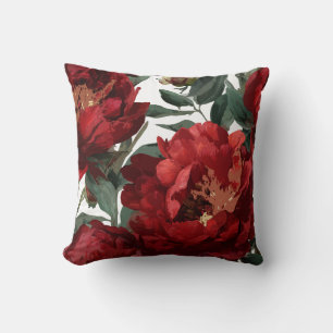 Red Peony Painterly Floral Throw Pillow