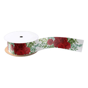 Red Peony & Rose Floral Wedding Satin Ribbon