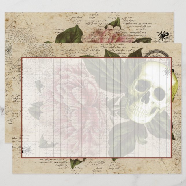 Red Peony Steampunk Skull Ephemera (Front/Back)