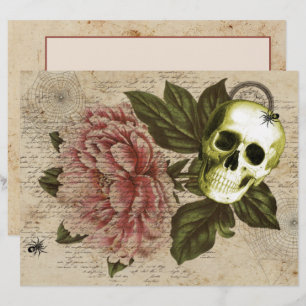 Red Peony Steampunk Skull Ephemera Letterhead