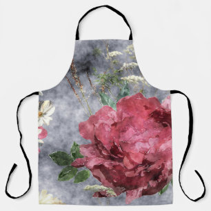 Red Peony Watercolor Floral Pattern Apron