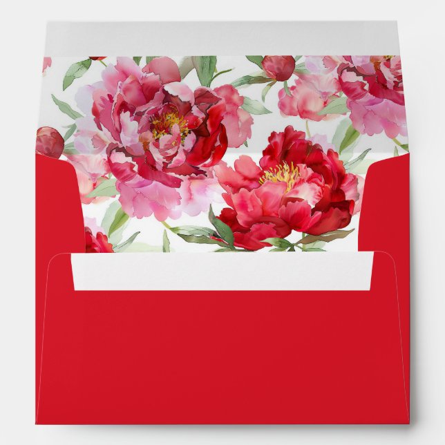 Red Peony Watercolor Flowers Envelope (Back (Bottom))