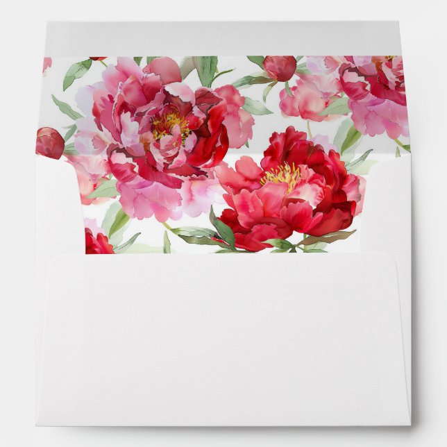 Red Peony Watercolor Flowers Interior Envelope (Back (Bottom))