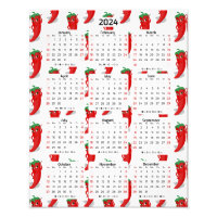 Red Pepper Diva Cartoon Pattern 2024 Calendar