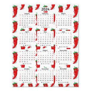 Red Pepper Diva Cartoon Pattern 2024 Calendar Photo Print